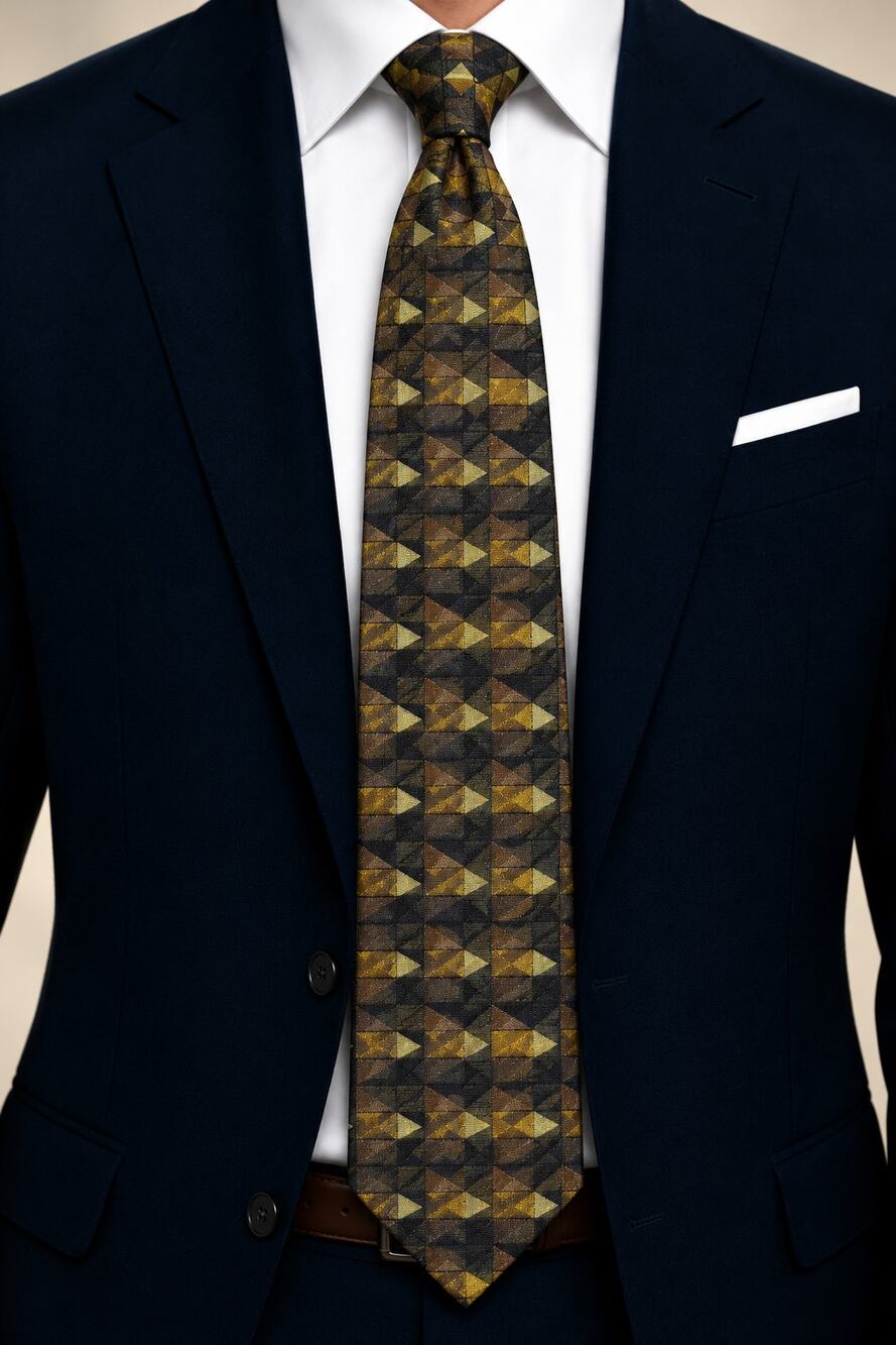 VERSINI Men's Silk Geometric Tie, Black Brown, Classic Pattern Fashion Accessory
